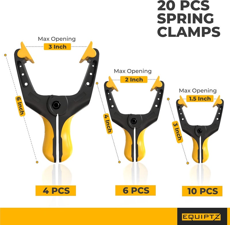EQUIPTZ Spring Clamps for Woodworking, Crafts, Backdrop and Pool Cover, 20-Pack Spring Clamp Set with 4 Pcs of 6-inch, 6 Pcs of 4-inch & 10 Pcs of 3-inch Clamps, Extra Wide & Non-Detachable Jaw Pads - Image 4